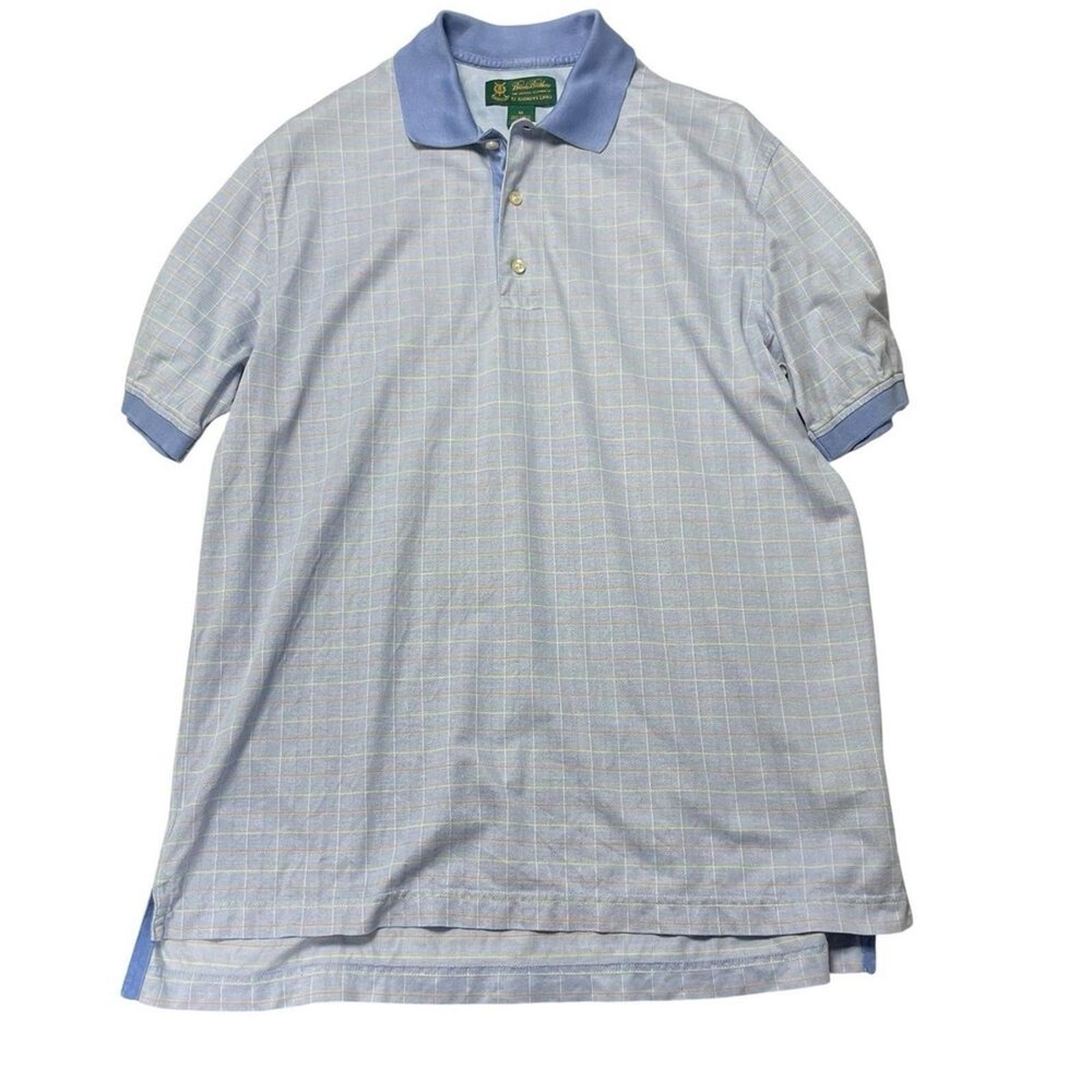 Brooks Brothers Blue Plaid St Andrew's Links Men's Medium Golf Polo‎